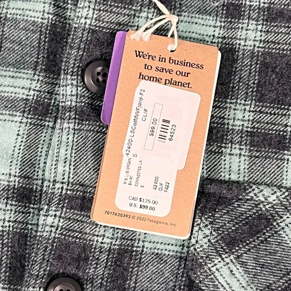 Patagonia Mens S LS Green Plaid Organic Cotton Midweight Fjord Flannel Shirt NWT